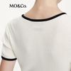 MO&Co. Women's Contrast Trim Round Neck Slim Fit Short Sleeve Knit Top