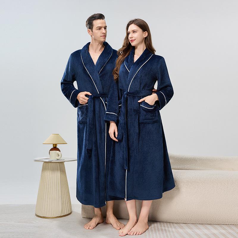 Men's Shawl Collar Robes Full Length Fleece Plush Bathrobes Soft Spa House Coat with Pockets Fluffy Spa Robes Unisex Winter Cozy Warm Spa Long Robe