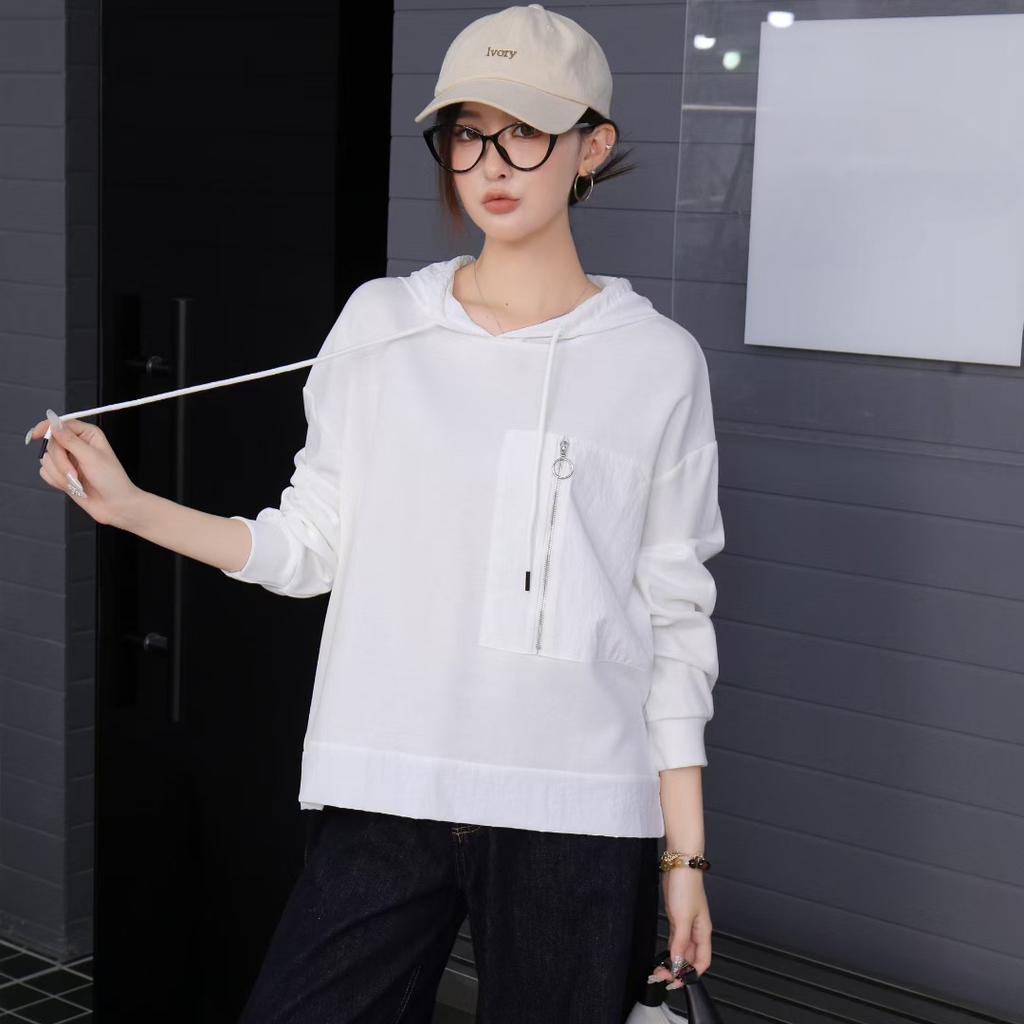 DIMANAF 2025 Plus Size Pullover Autumn Hoodie T-shirt Women Asymmetrical Solid Short Sleeve Loose Tees