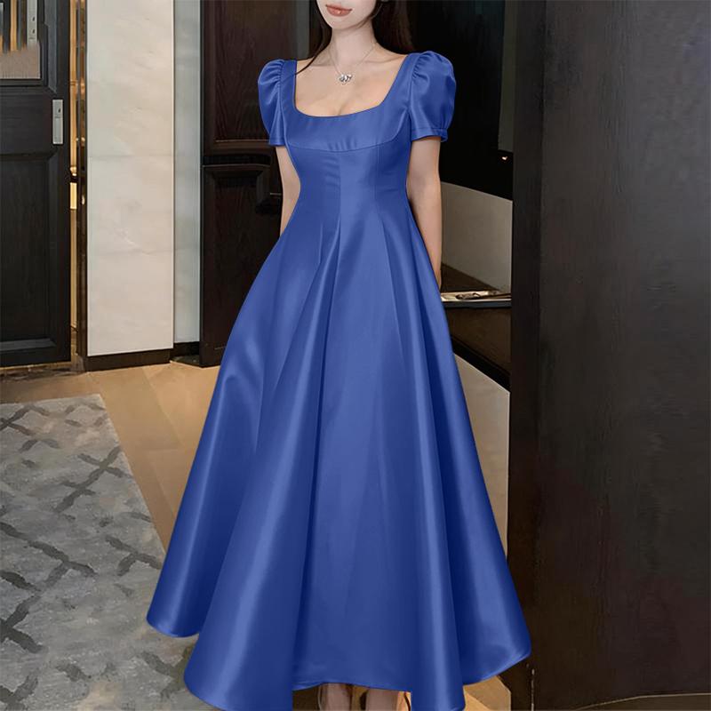 

ZANZEA Women Elegant Square Collar Casual Short Sleeve A-Line Long Dress 5XL синій