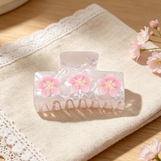 Hair Claw Strong Grip Hair Clip Ice-Clear Acetic Acid Material Floral Pattern Pearlescent Back Head Hair Claw Half-Tied Hair Accessory