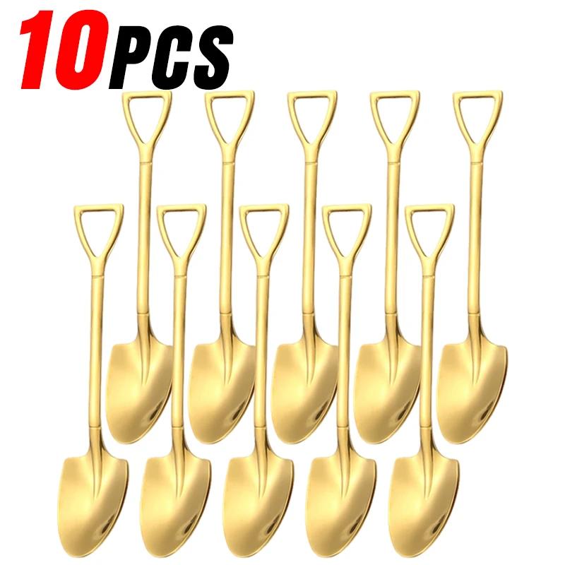 Stainless Steel Shovel Spoon Creative Gold Silver Coffee Spoons Ice Cream Dessert Scoops Teaspoon Kitchen Tableware Cutlery Sets
