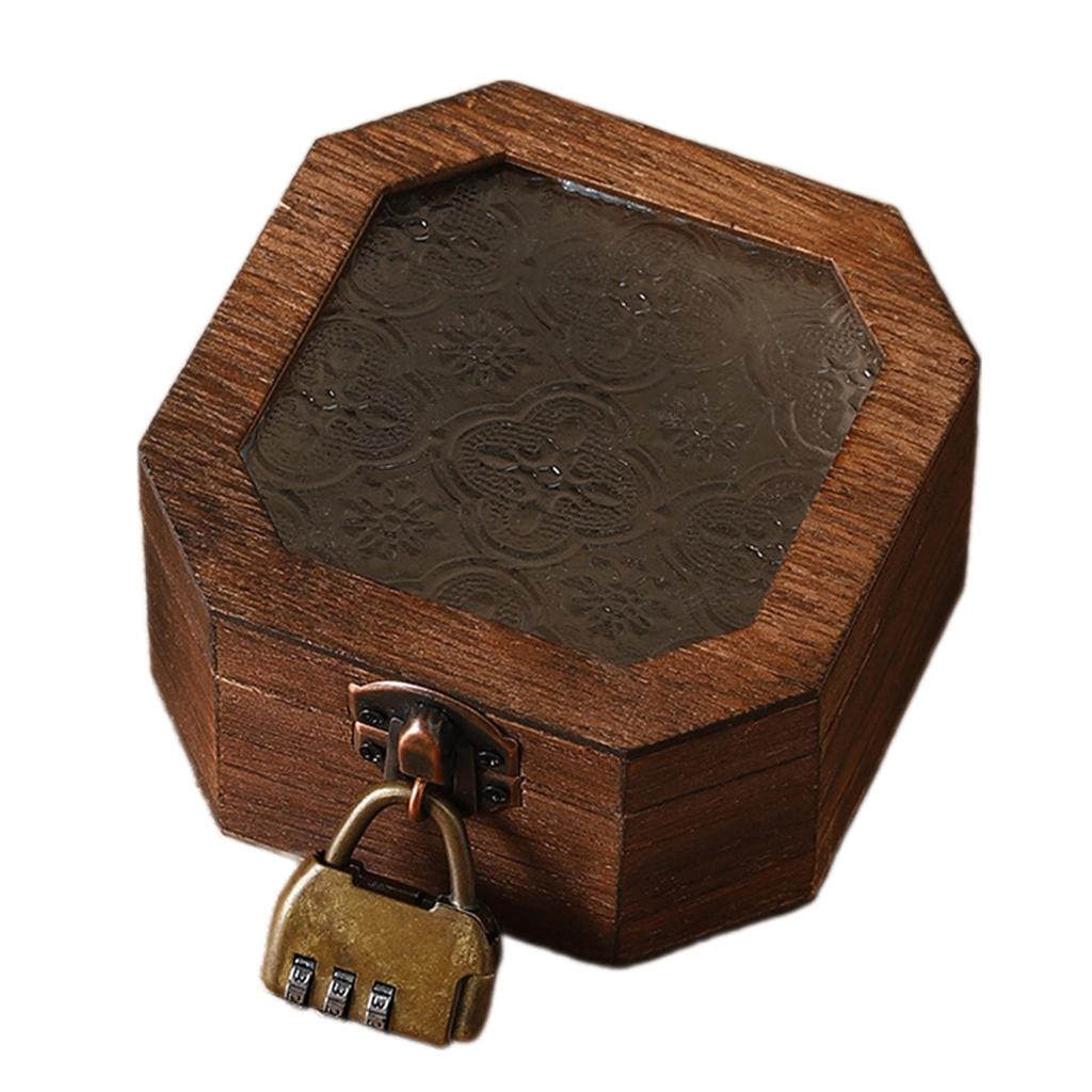 Elegant Begonia Pattern Jewelry Organizer With Glass Lid And Wooden Frame Storage Box For Vanity Table Decoration