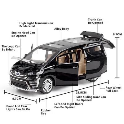 1:24 Vellfire Alphard Alloy MPV Model Toy Car Metal Diecast Doors Opened Sound Light Business Cars Models Kids Hobby Ornaments