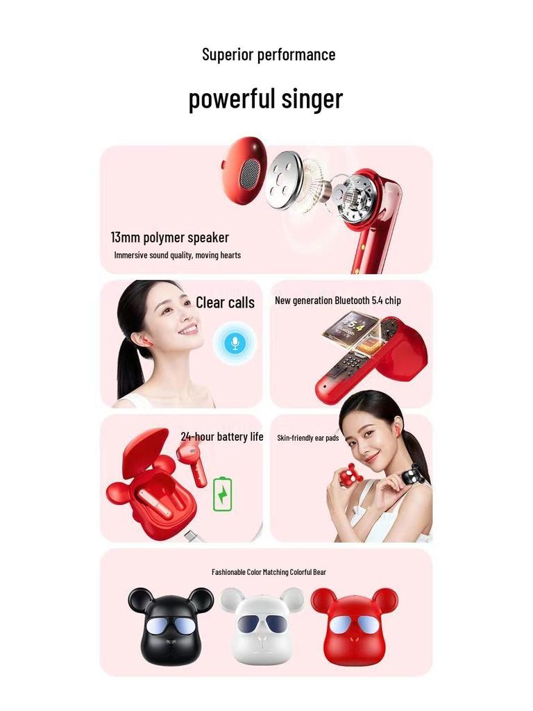Violent Bear T58 Mini Bluetooth Headset: High-Value Cartoon Ornament Sports Earbuds