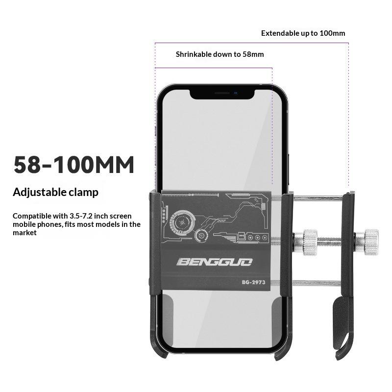 BENGGUO BG-2973 Road Bike Phone Holder Adjustable Aluminum Alloy Handlebar Mount, Black