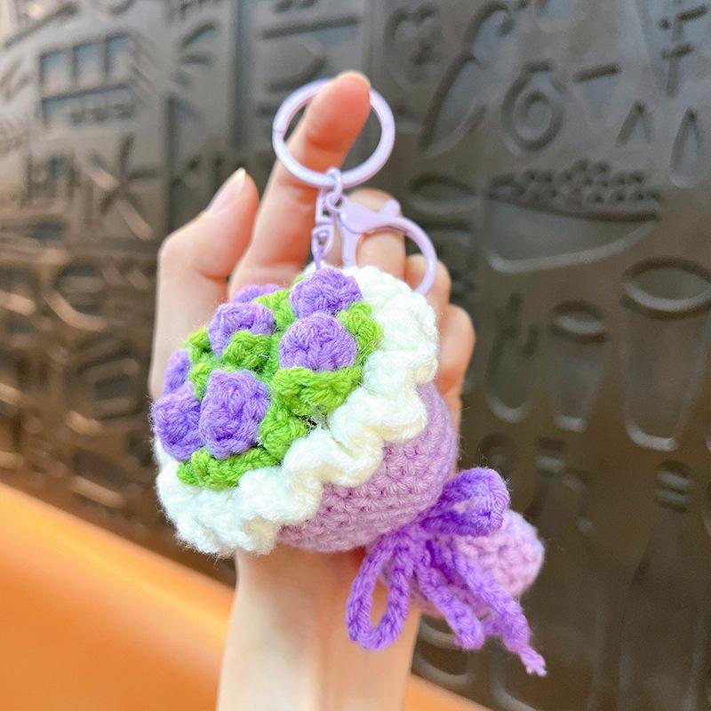 Sale Wool Crochet Mini Bouquet Hand-Woven DIY Rose Sunflower Bag Pendant Bag Charm
