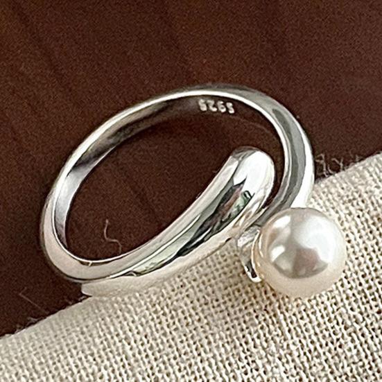Finger Ring Natural Imitation Pearls Opening Adjustable Finger Band Silver Plated Women Ring Commuting Dating Jewelry Gift