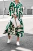 2023 European & American Style Printed Shirt Dress with Pockets - Casual Autumn Long Skirt with Tie
