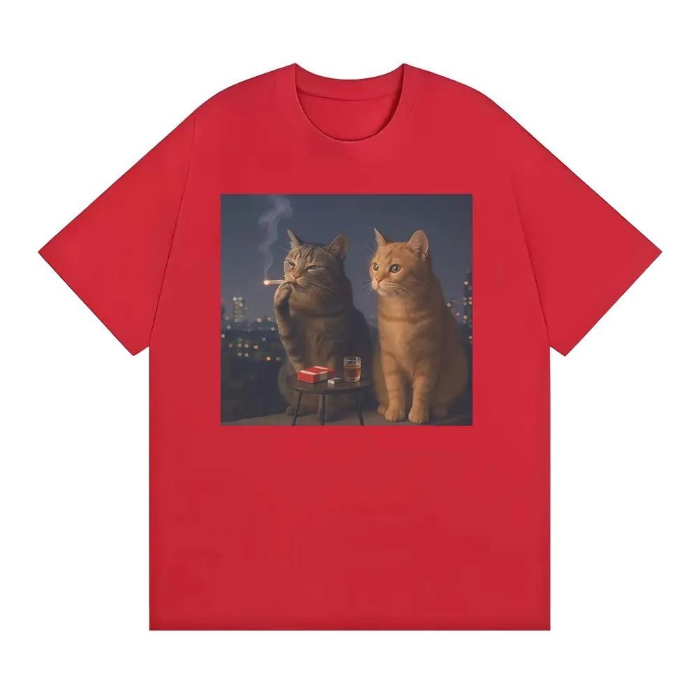 Lustiges T-Shirt mit rauchender Katze für DamenRetro-T-Shirts mit Katzen- und Zigaretten-PrintT-Shirts