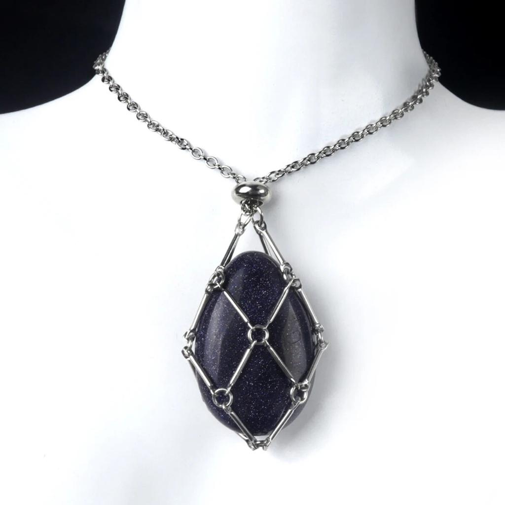 Collar con colgante de jaula ajustable de piedra Natural, cadena de acero inoxidable, Unisex, para regalo de cumpleaños