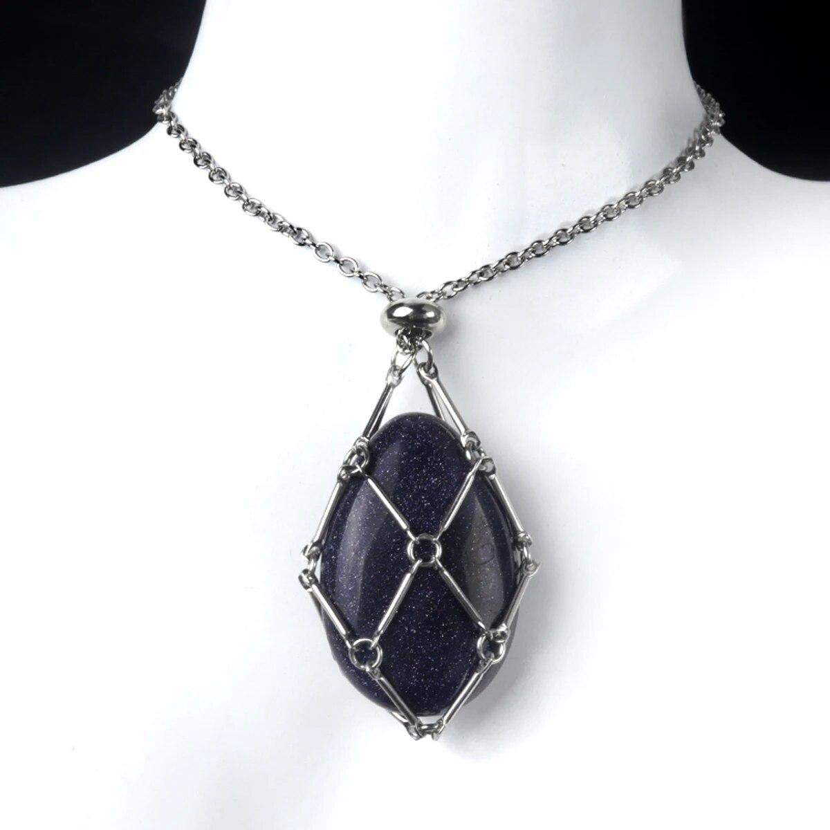 

Ожерелье-держатель из натурального камня, регулируемая клетка, кулон, ожерелье, цепочка из нержавеющей стали, унисекс, подарок на день рождения 25x38mm