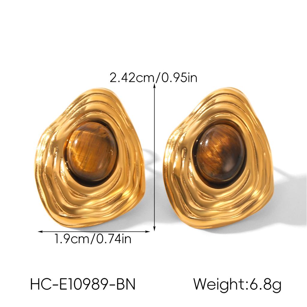Retro Stainless Steel Earrings for Women, Tiger Eye Ear Jewelry, Niche High-end Turquoise Titanium Steel Studs, Fade-resistant