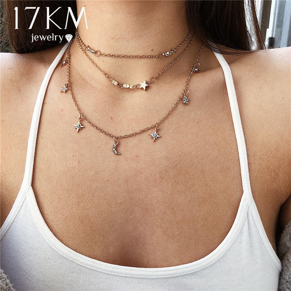 Star Moon Multi Layer Pendant Necklace 