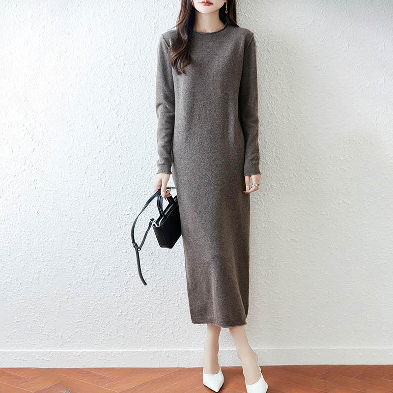 Women Sweater Dress 100% Wool MODERN NEW SAGA O-neck Knit Long Pullover Winter Jumpers Wool Long Dress Female
