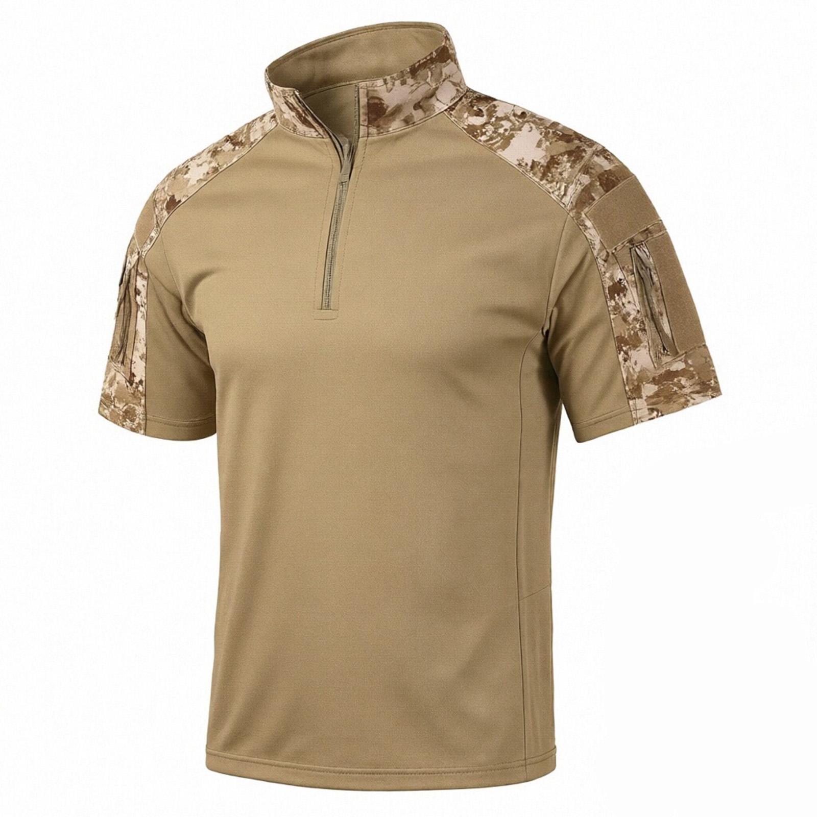

Men Short Sleeve Shirt Quarter Zip Uniform Polo Top with Utility Pocket Design XL