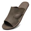 Men's Plus Size Genuine Leather Summer Flip-Flops & Retro Sandals - Trendy Versatile Beach Shoes (Sizes 46-47)