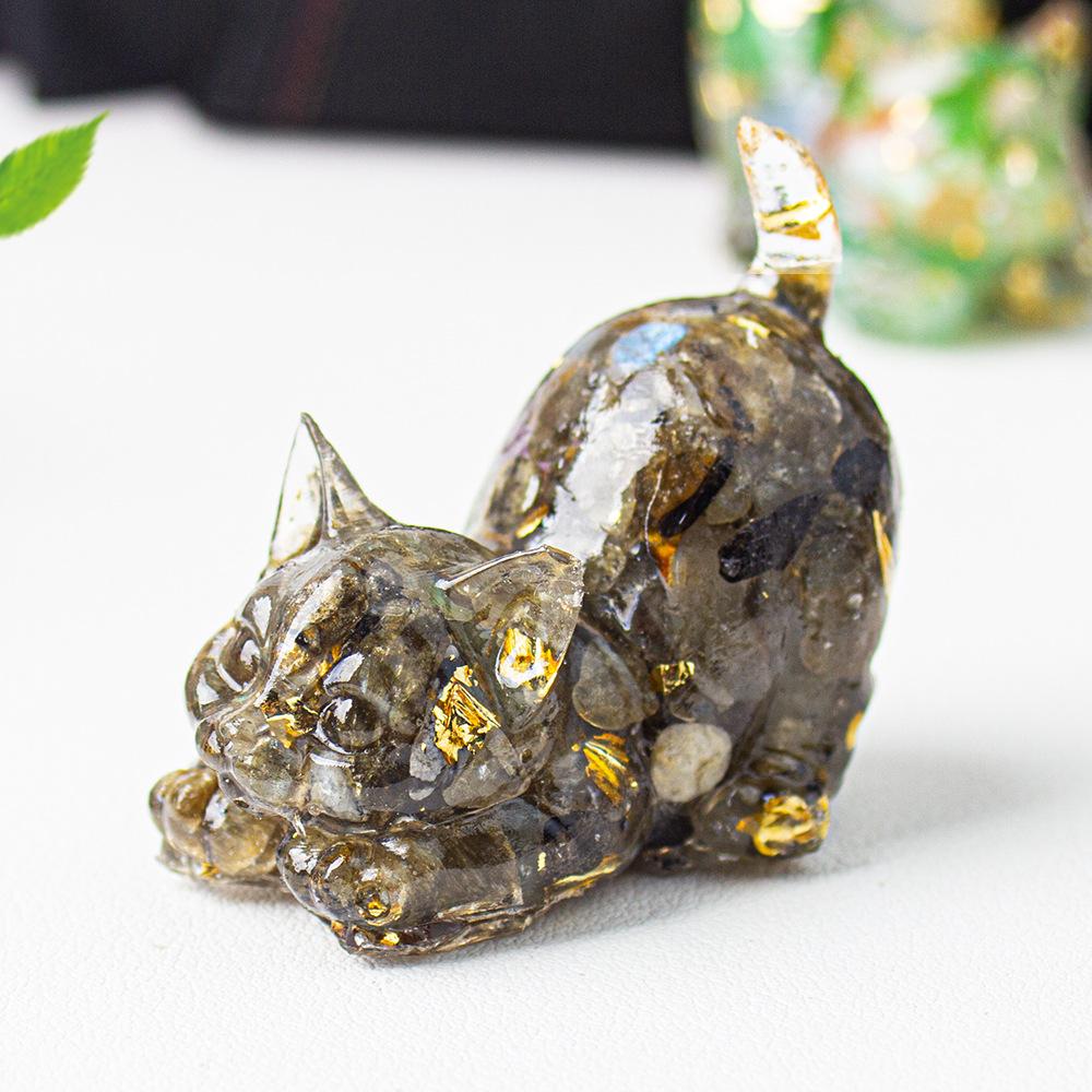 Crystal Cat Resin Decor Healing Desk Ornament Cute Animal Sculpture for Home Office Lucky Gift