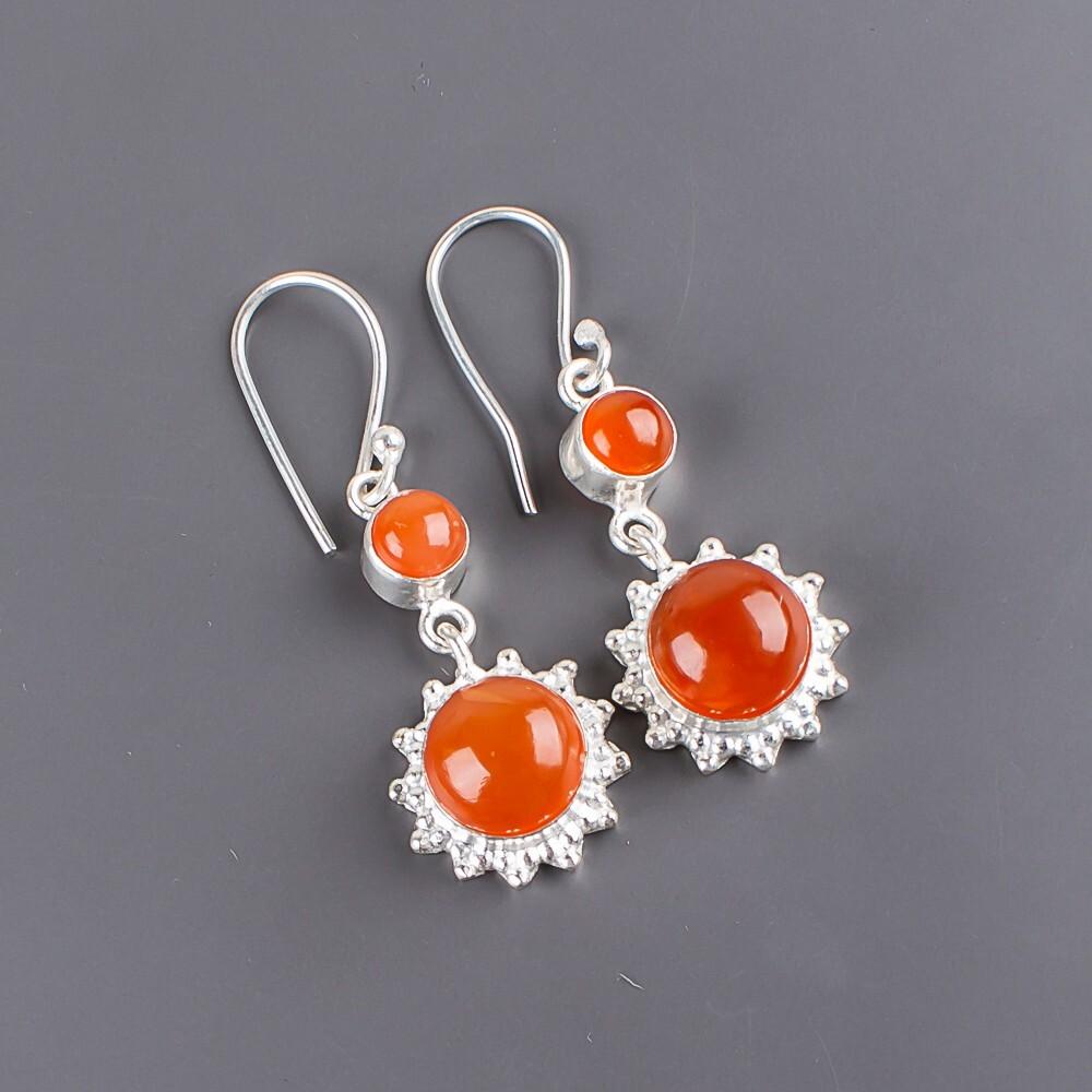 Natürlicher Karneol Edelstein 925 Sterlingsilber Schmuck Handgefertigte Ohrringe 1,80" EE-13-19
