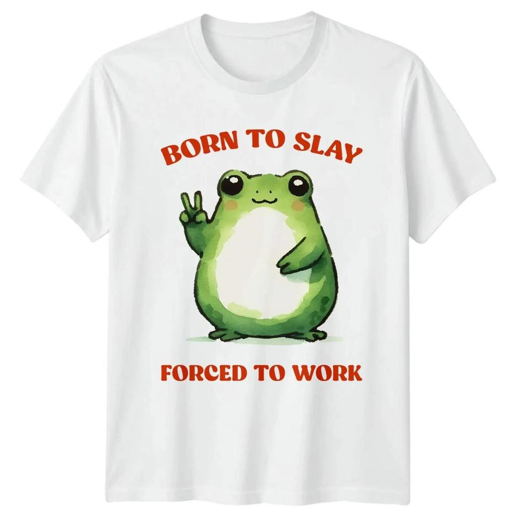 Lustiges Tier Wortspiel Grafik T Shirt Frog Born To Slay Forced Work Vintage Breathable Comfortable Designer Clothes