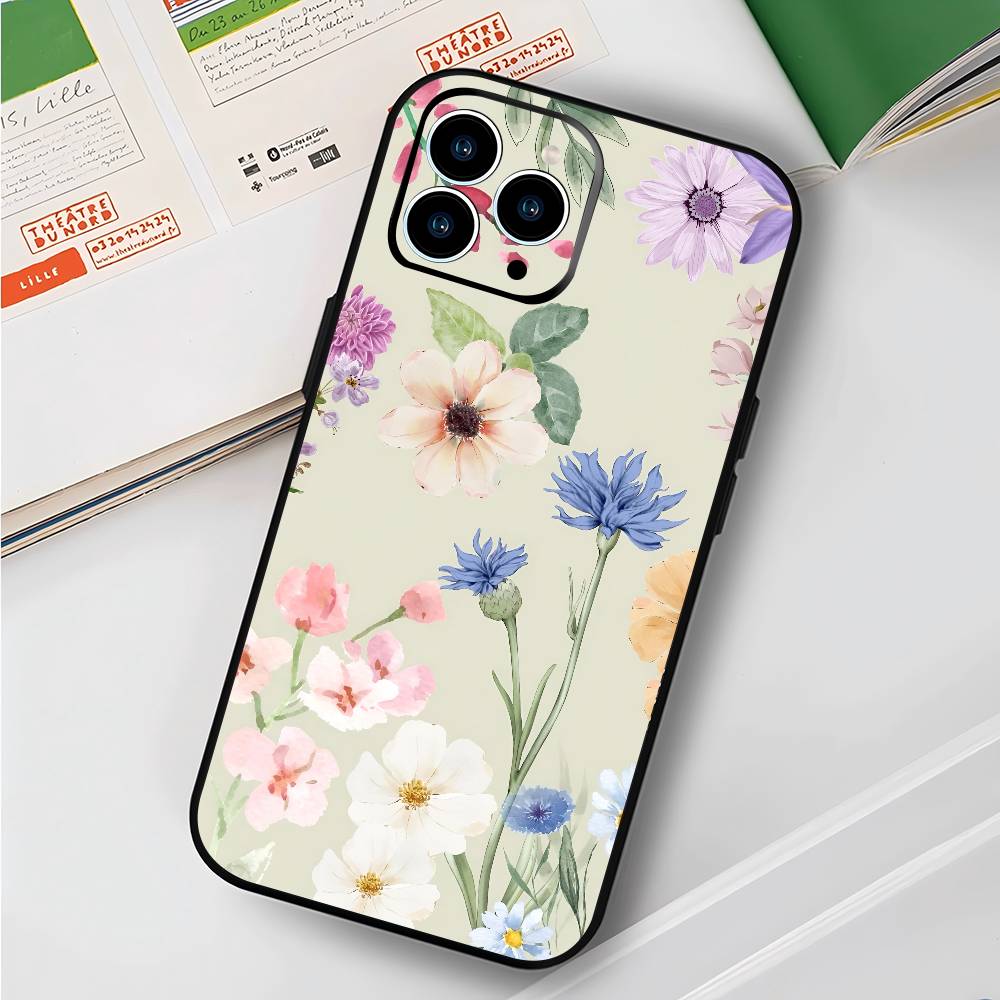 Art Flower For IPhone 13,17,11,12,16,14,15,Plus,Pro Max Soft Silicone Black Phone Case