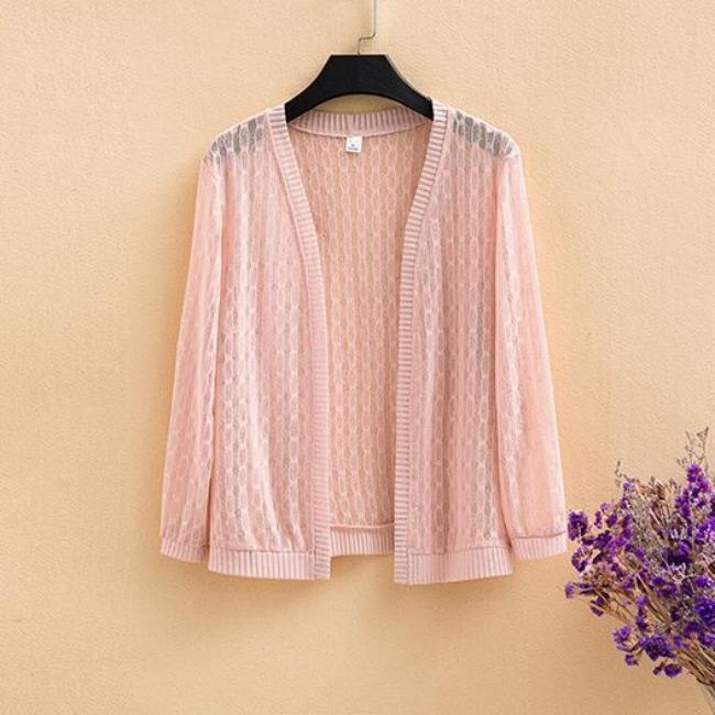 Summer Women's Short Lace Cardigan Thin Coat Shawl Plus Size Mesh Sunscreen Jacket