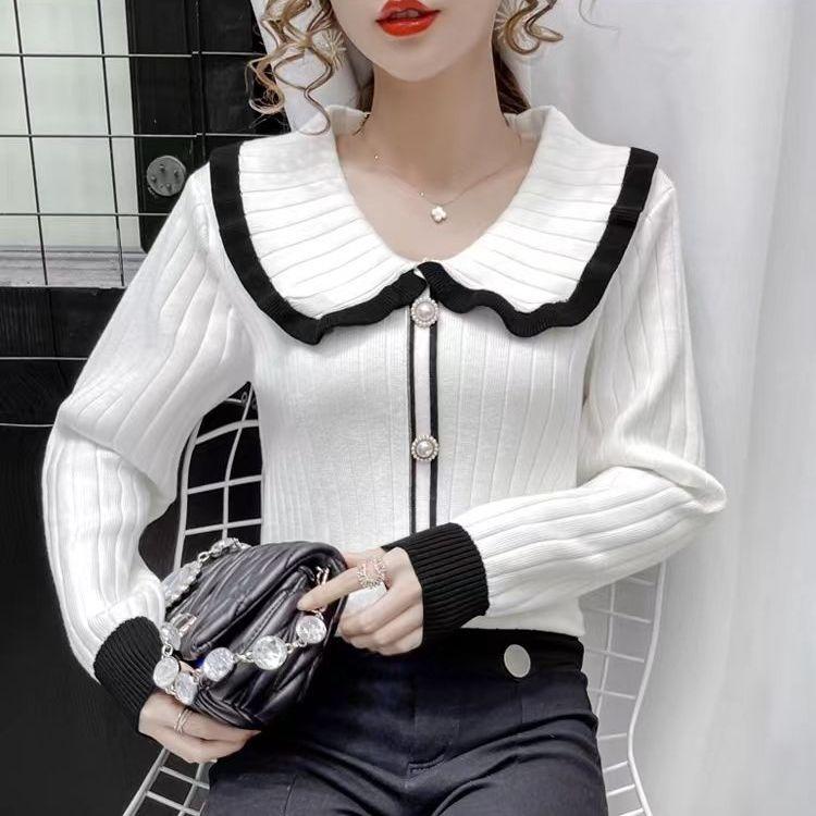 Pulover cu guler pentru păpuși Pulover tricotat Femei cu mâneci lungi de toamnă și iarnă, cu croiala subțire și temperament versatil, Top la modă