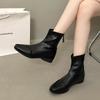 New Chelsea Boots Women's Short Boots Versatile Heel Short Tube Medium Thin Boots Thick Heel Square Head Fashionable Rear Zipper