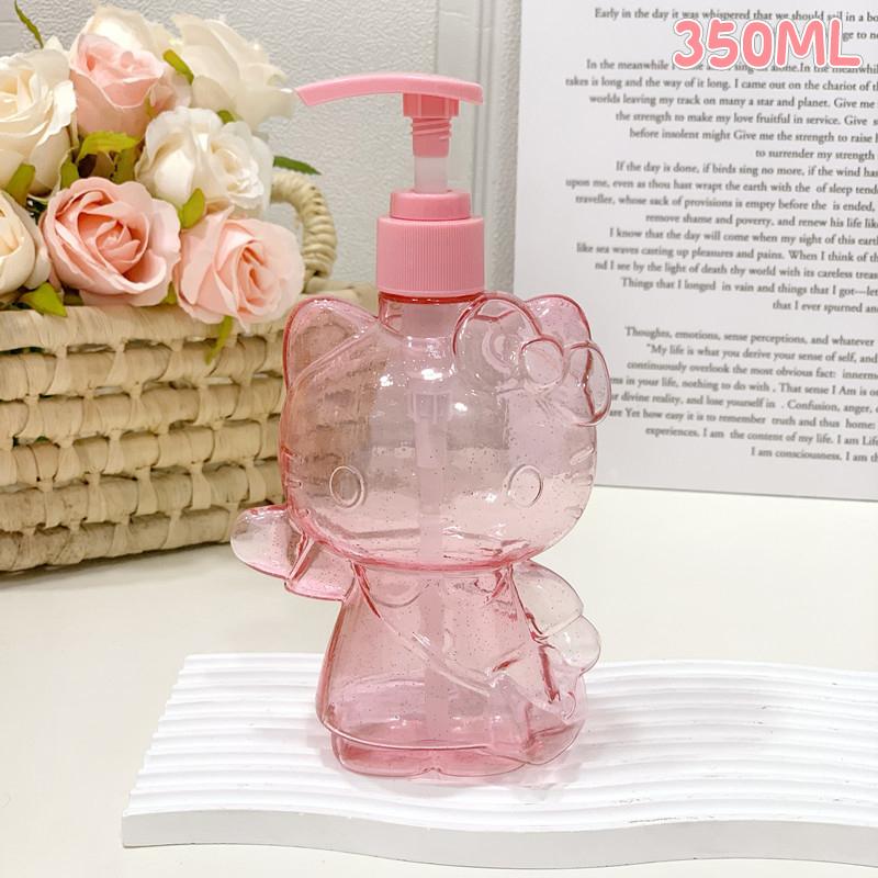 

500Ml Hello Kitty Transparent Glitter Soap Bottle Cute Kuromi Melody Shampoo Shower Milk Sub-Bottle Lotion Press Storage Bottle