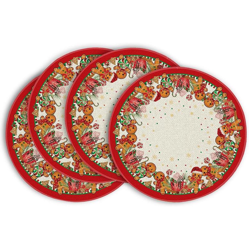 Festive Style Christmas Round Placemats - 4-Piece Set for Holiday Table Decor