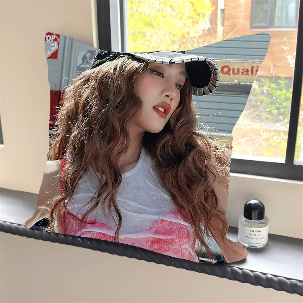 

1PC Kpop Singer MINNIE Pillow Case Square Bedroom Sofa Leisure Comfort Cushion Car Home Decoration Pillowcase 40x40 12x12Inch