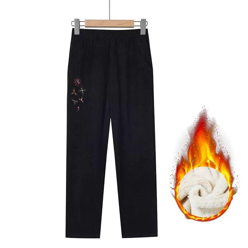 Women's Plus Size High Waist Corduroy Pants for Middle-aged & Elderly - Autumn/Winter, Thickened Velvet, Straight Leg, Mom & Grandma Fit