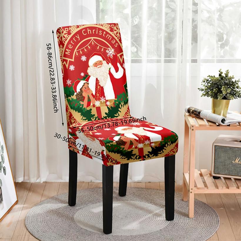 Protiskluzové Elastické Potahy na Jídelní Židle Trendy Roztomilé Potahy na Židle Santa Sněhulák Vánoční Atmosféra Dekorace