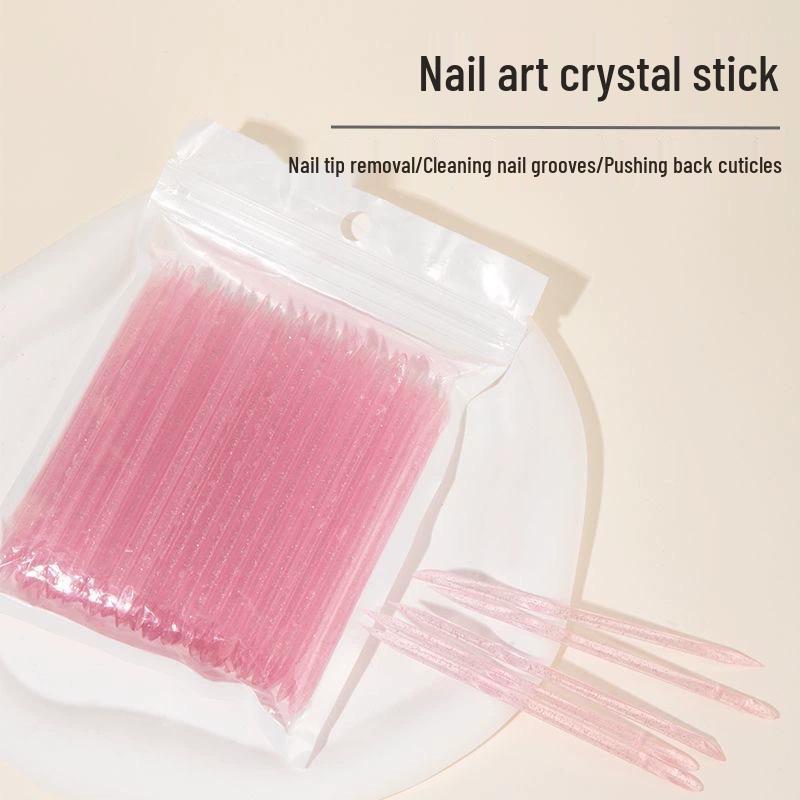 Multicolor Crystal Stick Manicure Dotting Tool Set (100-Pack) - Plastic Orange Wood Cuticle Remover
