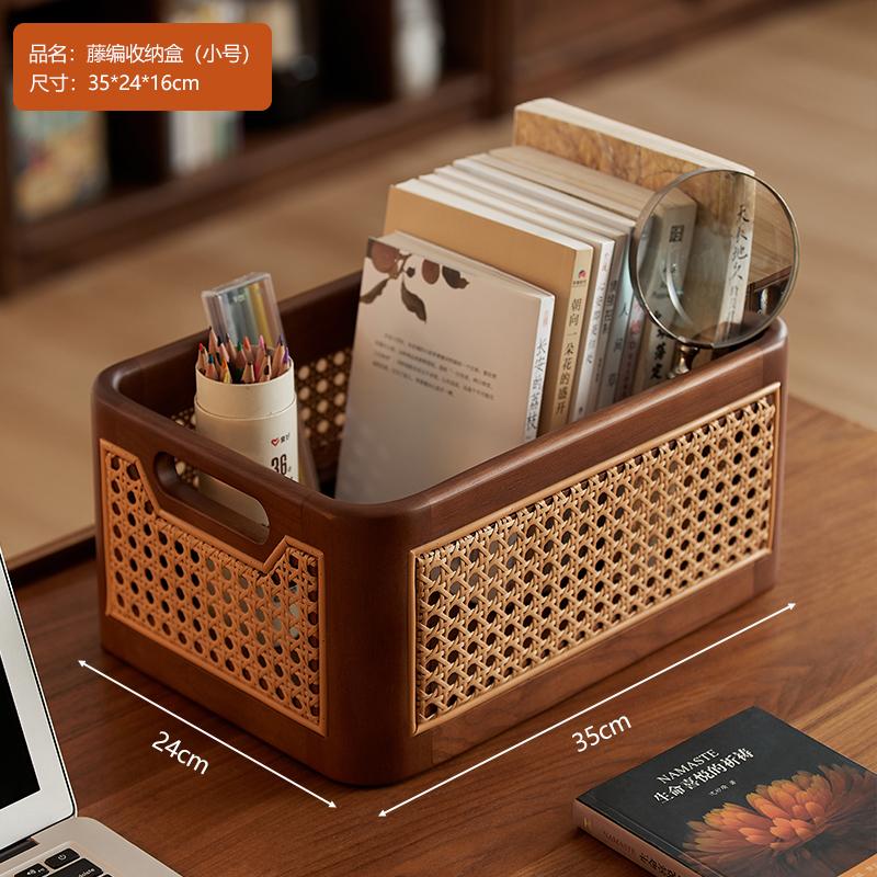 Luxury Rattan Storage Basket Rectangular Organizer Bin with Handles for Home Cosmetics Kitchen Accessories Desk Storage