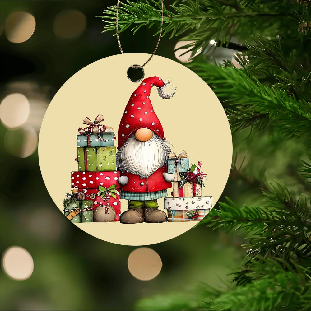 Cute Gnome with Christmas Gift Boxes Acrylic Christmas Tree Ornament Holiday Hanging Decor Festive Xmas Tree Ornament New Year Party Decoration