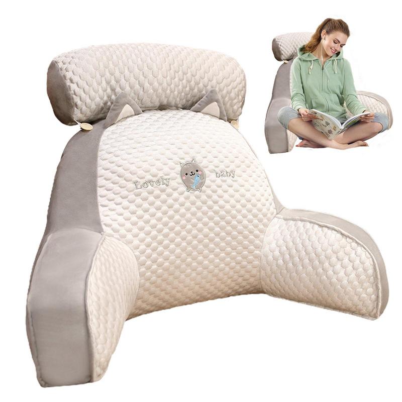 Backrest Pillow With Arms Bed Reading Pillow Ultra-Comfy Bed Chair Arm Pillows For Watching TV Reading Working On Laptop