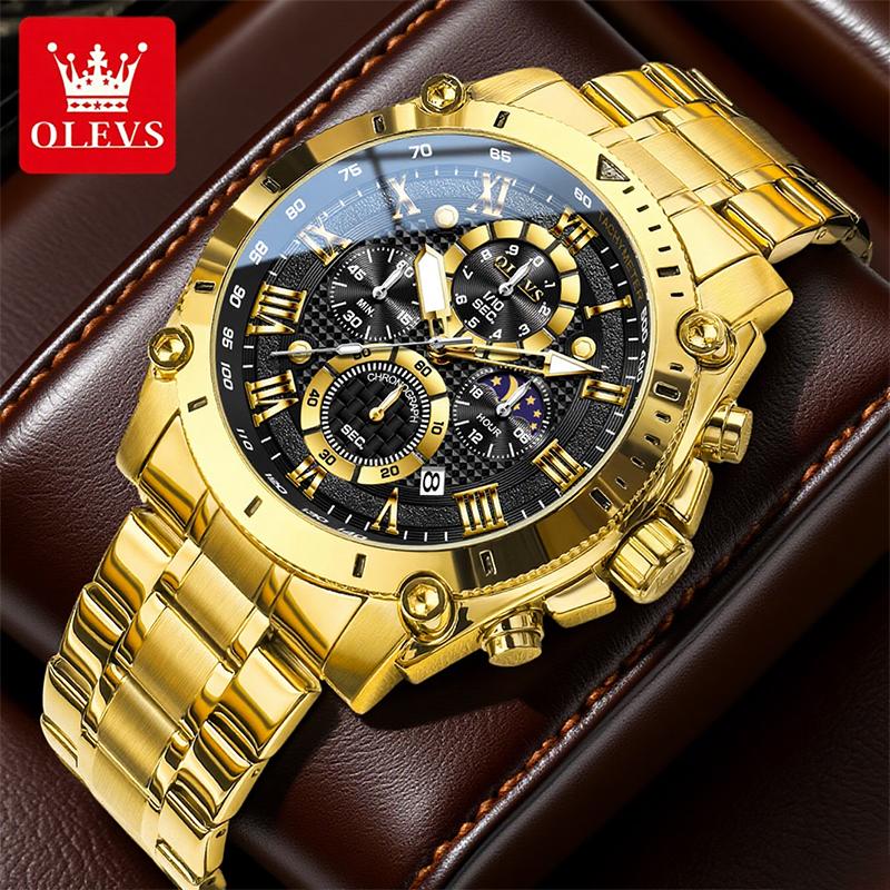 OLEVS Men Watch Top Brand Luxury Watch Men Stainless Steel Waterproof Sport Quartz Chronograph Wrist Watch