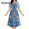 Blaues Blumenkleid 3D-Druck Damen Übergröße Sommerkleidung Mode Kurzarm Locker A-Linie Kleid Freizeit Große Größen Kleider