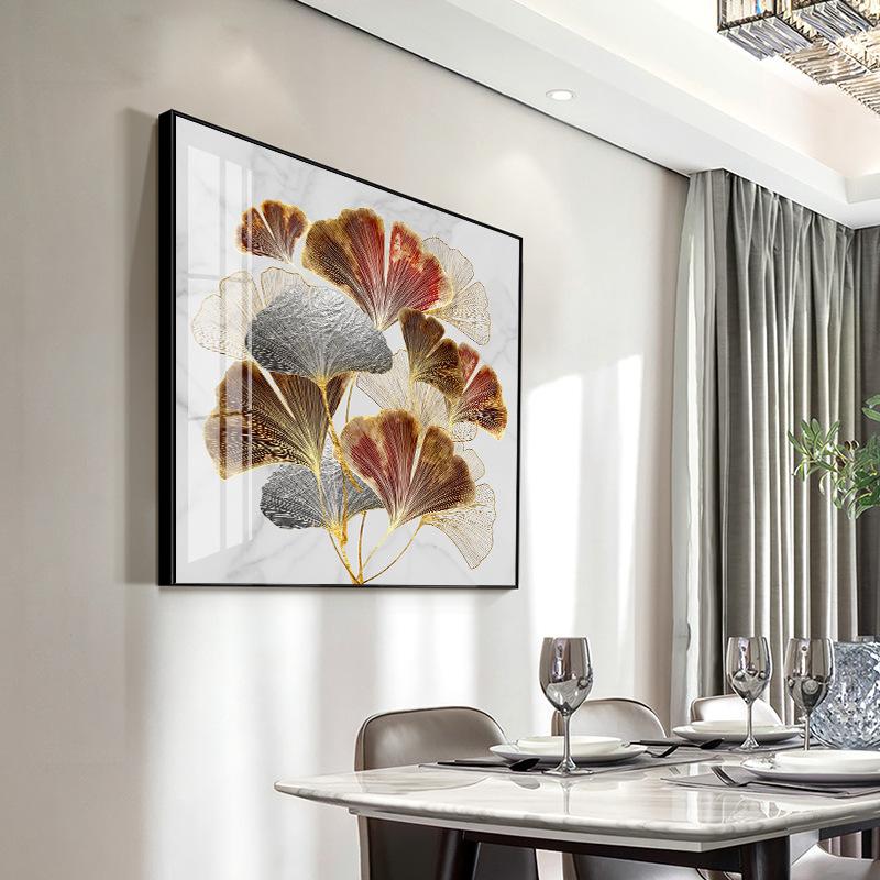 Pictură pe pânză cu frunze de ginkgo albastru nordic, imagine artistică de perete de modă pentru sufragerie, decorare abstractă, imprimare frumoasă de poster albastru