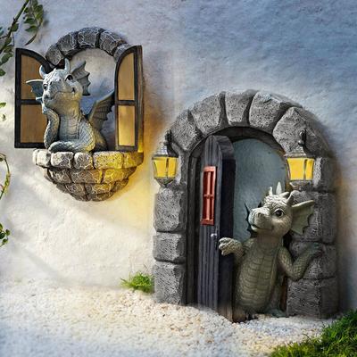 Ornements en résine de dinosaure, fenêtre d'escalade, porte, cour, artisanat, ornements de jardin