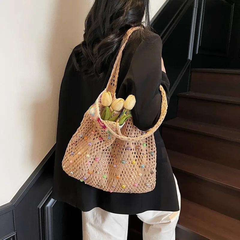 2026  Lazy Style Large Capacity Weave Commute Shoulder Bags Fashi Casual Versatile Seaside Vacati Women's Tote Bag