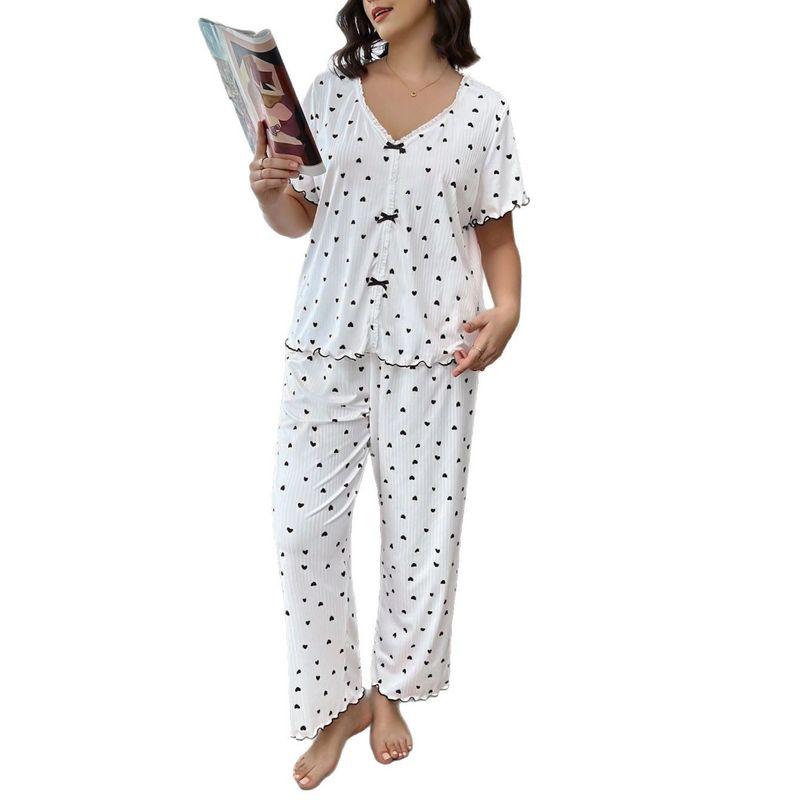 Plus Size Homewear Love Print V-neck Short Sleeve Trousers Can Be Worn Outside Plus Size Home Dressing