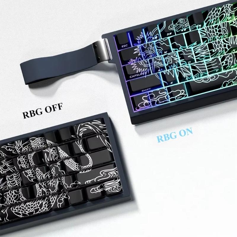 Keycaps traslucidi con stampa laterale a 74 tasti, profilo originale, tema Drago Cinese, Keycap retroilluminato per tastiere meccaniche