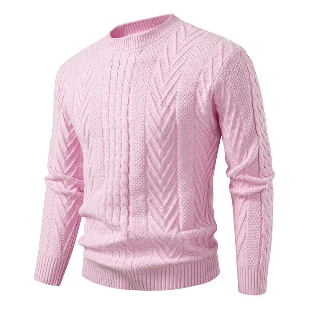 Men's Solid Color Cable Knit Pullover Sweater Slim Fit Warm Knit Pullover