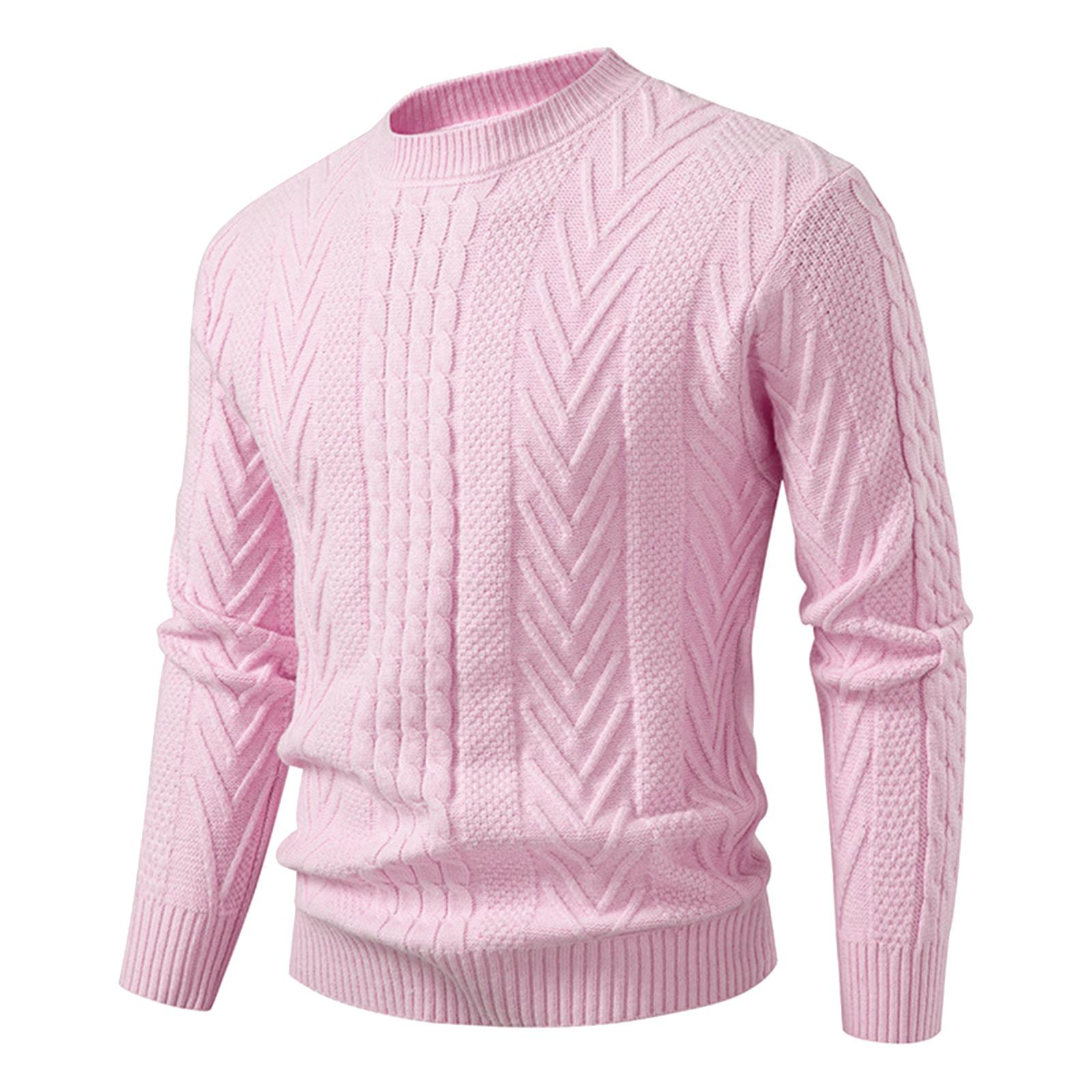 

Men s Solid Color Cable Knit Pullover Sweater Slim Fit Warm Knit Pullover XXXL розовый