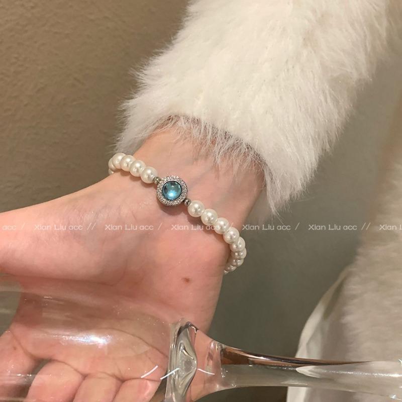 Imitation Pearl Aquamarine Bracelet Female Niche Design Temperament High-end Girlfriend Birthday Niche