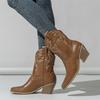 Eilyken Nuevo Diseño Bordado Punta Fina Botines de Tobillo para Mujer Estilo Punk Tacón Bajo Cuadrado Botines Cortos Estilo Occidental Zapatos