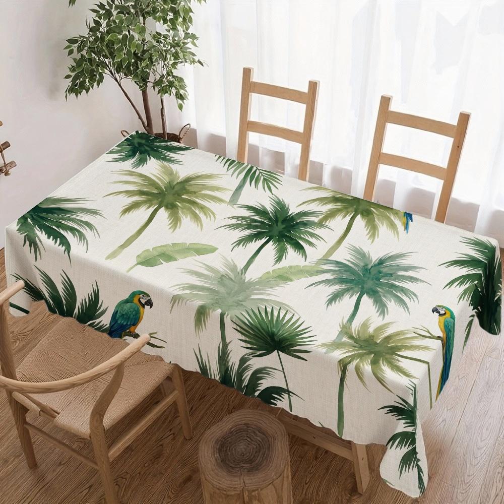 Tropical Palm Tree Parrot Rectangle Table Cloth for Table Decor Kitchen Dining Waterproof Reusable Tablecloth for Tables Party