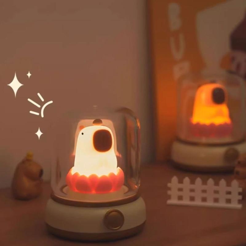 Vintage Capybara Nightlight Silicones Desktop Figurine with Gentle Glowing Oil Lamp Shape USB Rechargeable Night Lamp